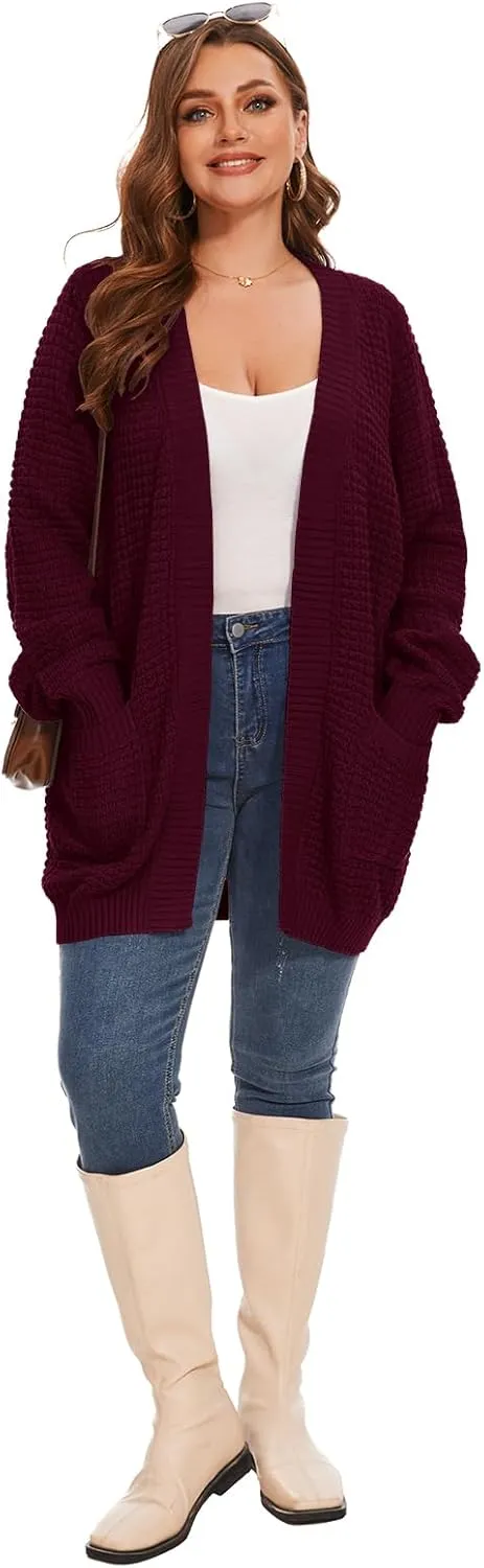 Cardigan Sweaters for Women Plus Size Waffle Knit Long Sleeve Womens Fall Open Front Sweaters Tops with Pockets