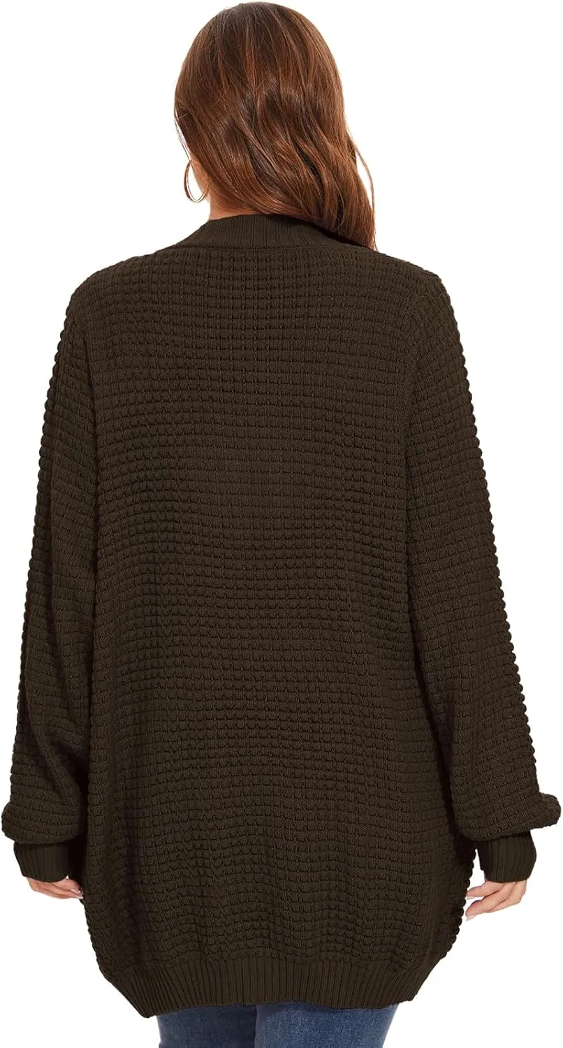 Cardigan Sweaters for Women Plus Size Waffle Knit Long Sleeve Womens Fall Open Front Sweaters Tops with Pockets