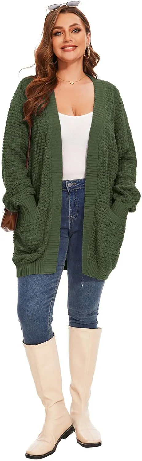 Cardigan Sweaters for Women Plus Size Waffle Knit Long Sleeve Womens Fall Open Front Sweaters Tops with Pockets