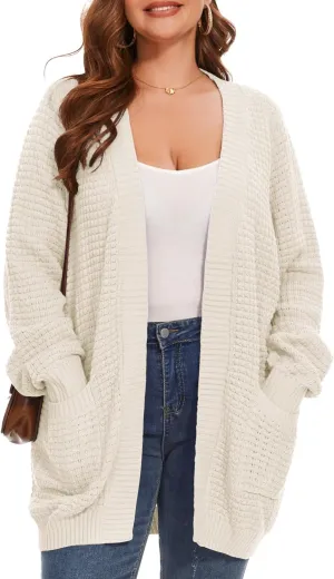 Cardigan Sweaters for Women Plus Size Waffle Knit Long Sleeve Womens Fall Open Front Sweaters Tops with Pockets