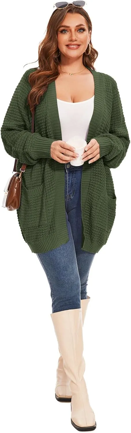 Cardigan Sweaters for Women Plus Size Waffle Knit Long Sleeve Womens Fall Open Front Sweaters Tops with Pockets