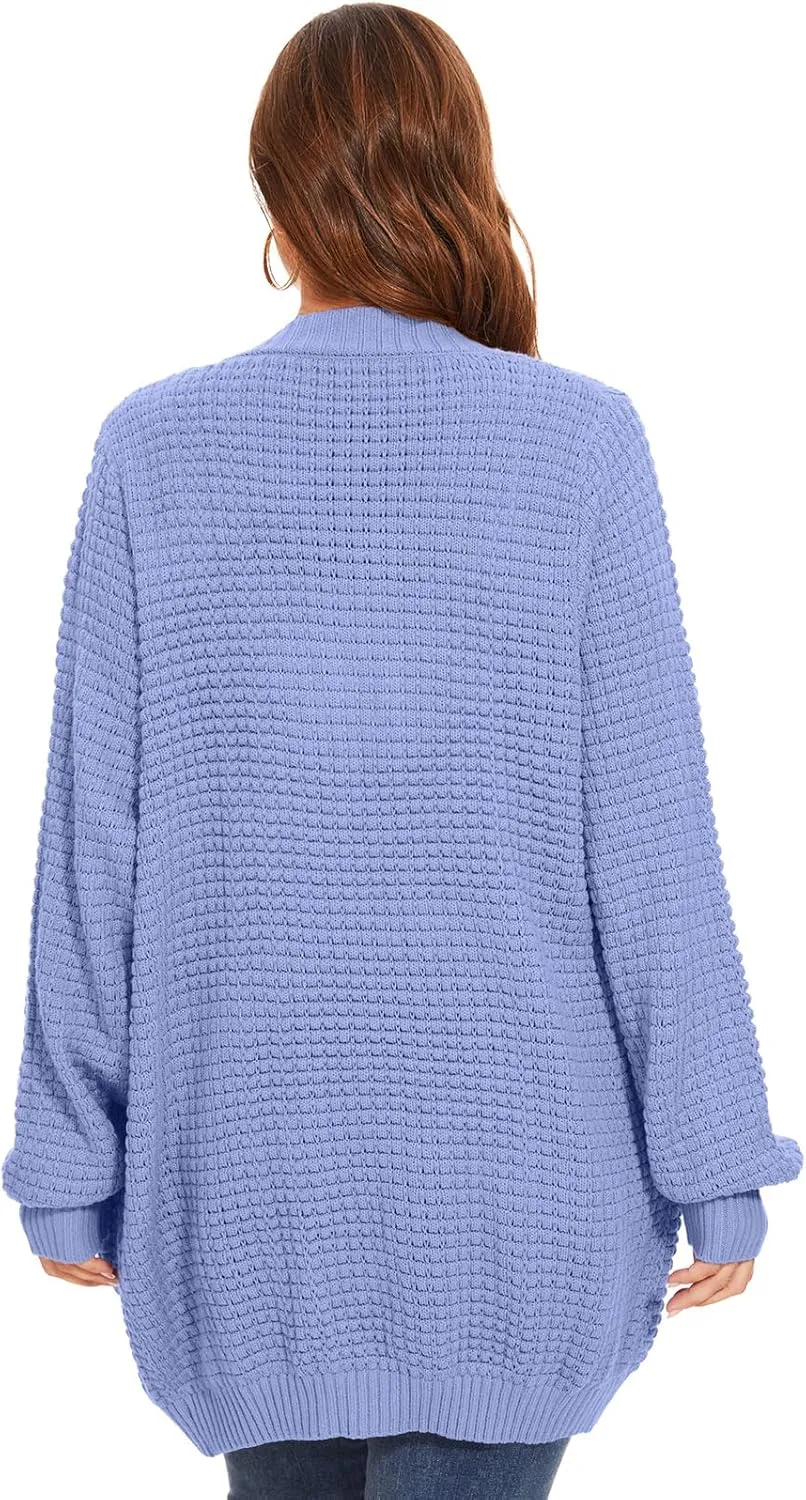 Cardigan Sweaters for Women Plus Size Waffle Knit Long Sleeve Womens Fall Open Front Sweaters Tops with Pockets