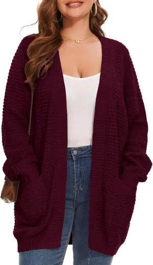 Cardigan Sweaters for Women Plus Size Waffle Knit Long Sleeve Womens Fall Open Front Sweaters Tops with Pockets