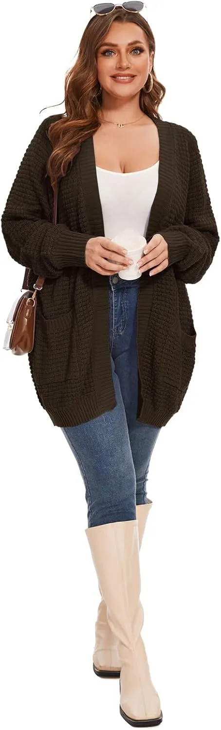 Cardigan Sweaters for Women Plus Size Waffle Knit Long Sleeve Womens Fall Open Front Sweaters Tops with Pockets