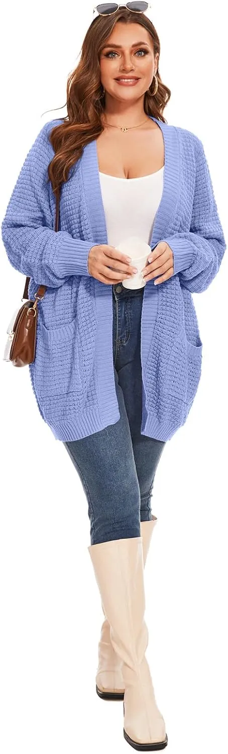 Cardigan Sweaters for Women Plus Size Waffle Knit Long Sleeve Womens Fall Open Front Sweaters Tops with Pockets