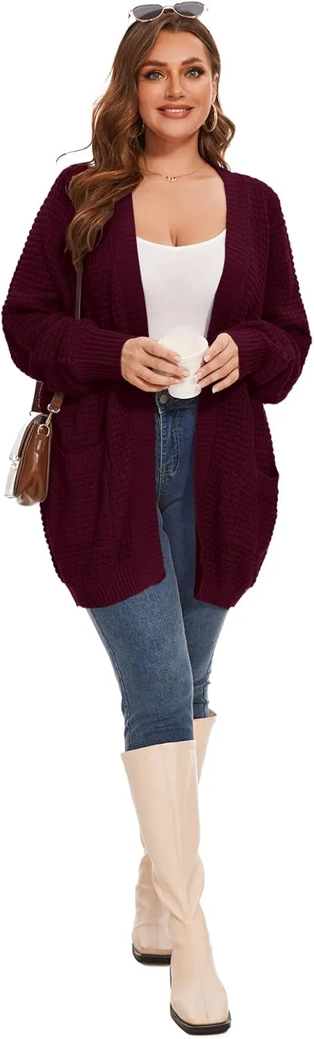 Cardigan Sweaters for Women Plus Size Waffle Knit Long Sleeve Womens Fall Open Front Sweaters Tops with Pockets
