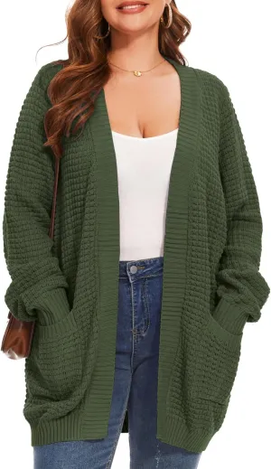Cardigan Sweaters for Women Plus Size Waffle Knit Long Sleeve Womens Fall Open Front Sweaters Tops with Pockets