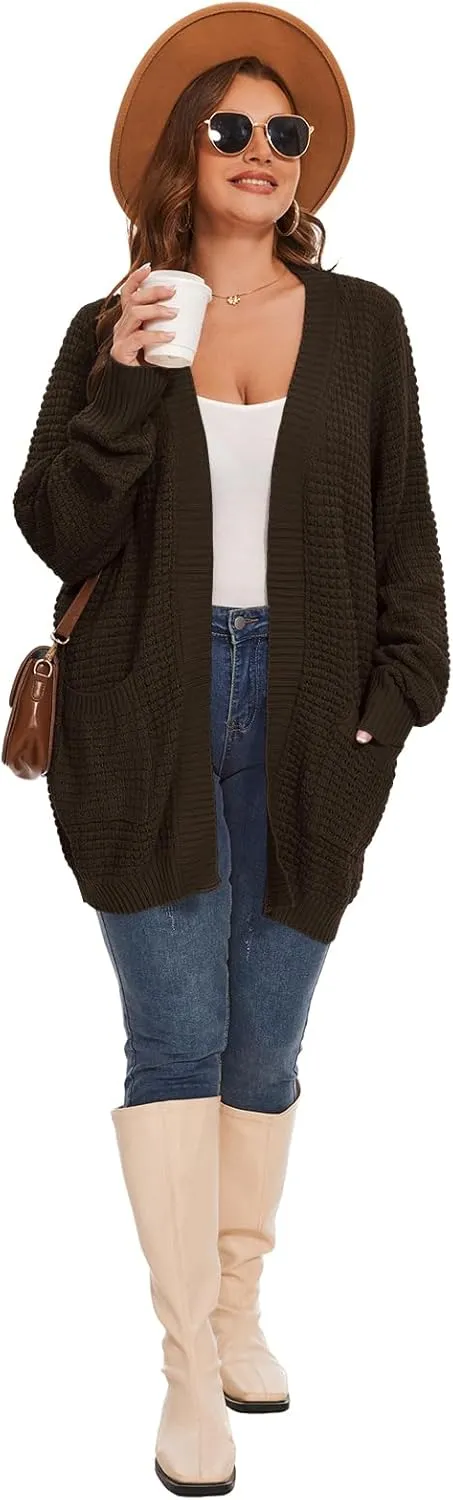 Cardigan Sweaters for Women Plus Size Waffle Knit Long Sleeve Womens Fall Open Front Sweaters Tops with Pockets