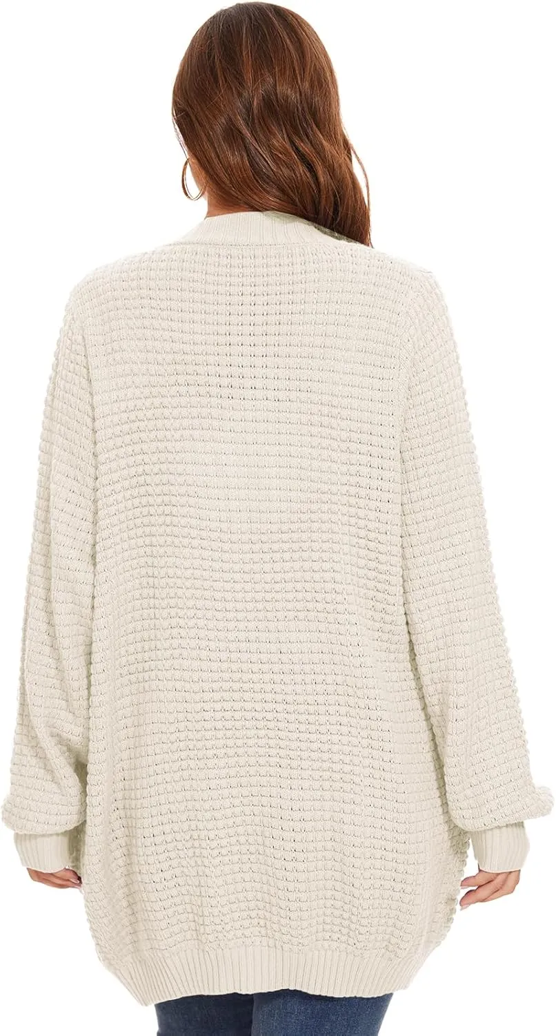 Cardigan Sweaters for Women Plus Size Waffle Knit Long Sleeve Womens Fall Open Front Sweaters Tops with Pockets