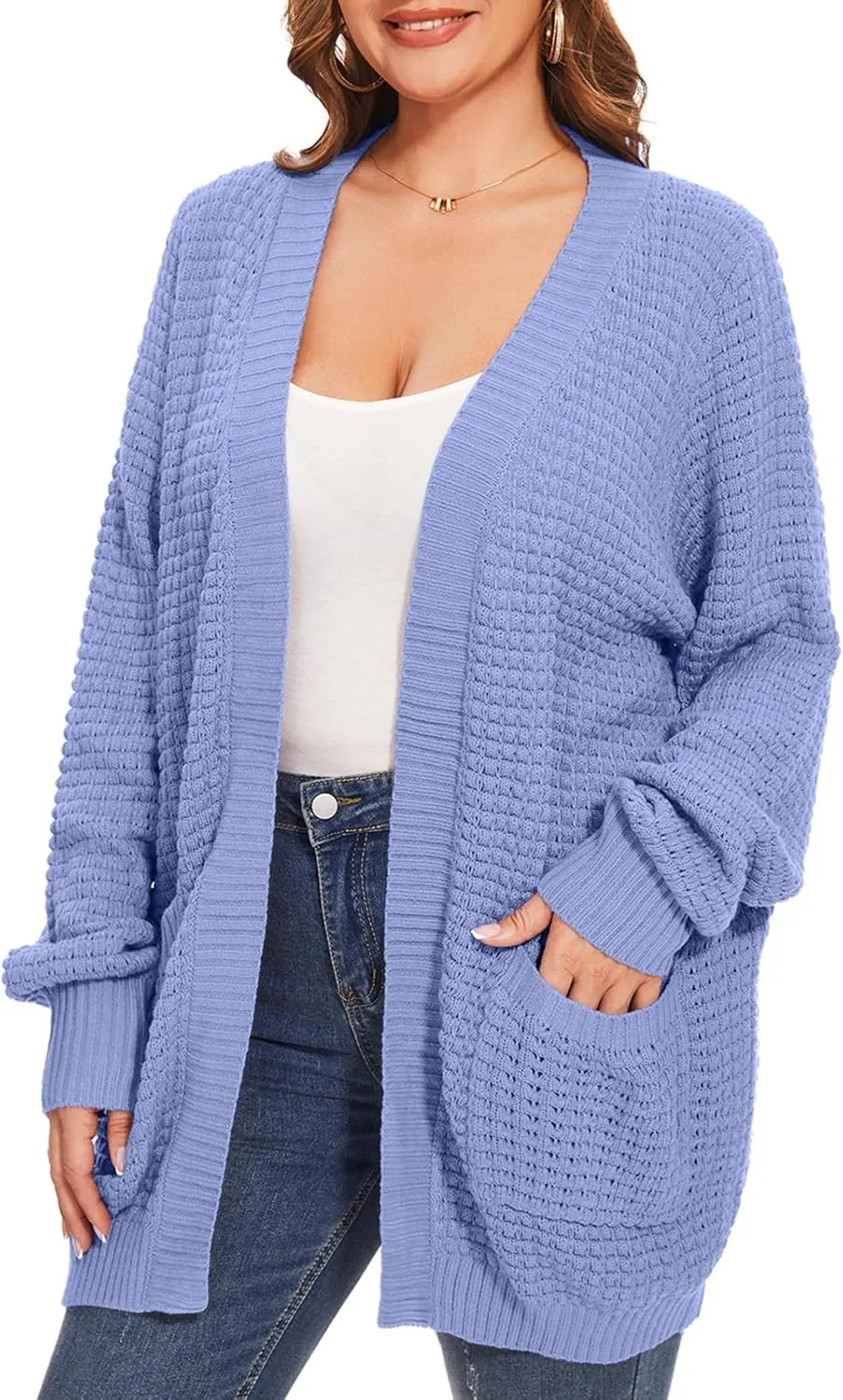 Cardigan Sweaters for Women Plus Size Waffle Knit Long Sleeve Womens Fall Open Front Sweaters Tops with Pockets