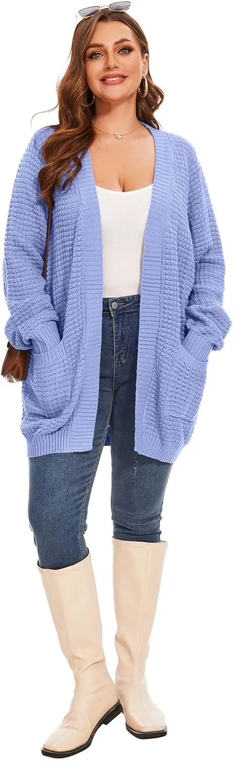 Cardigan Sweaters for Women Plus Size Waffle Knit Long Sleeve Womens Fall Open Front Sweaters Tops with Pockets