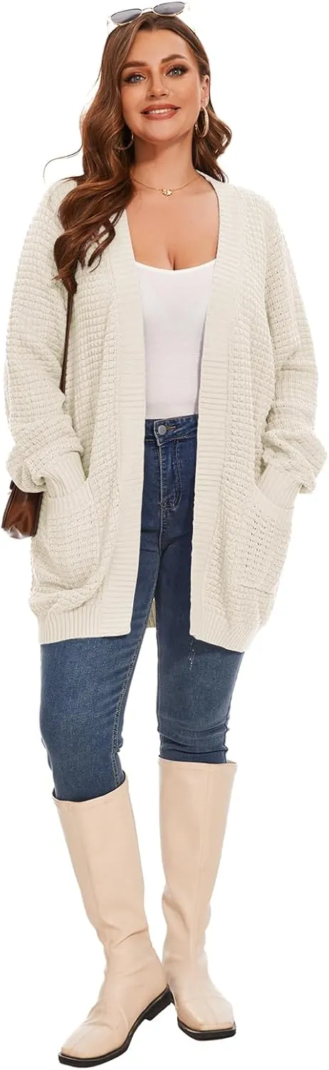 Cardigan Sweaters for Women Plus Size Waffle Knit Long Sleeve Womens Fall Open Front Sweaters Tops with Pockets