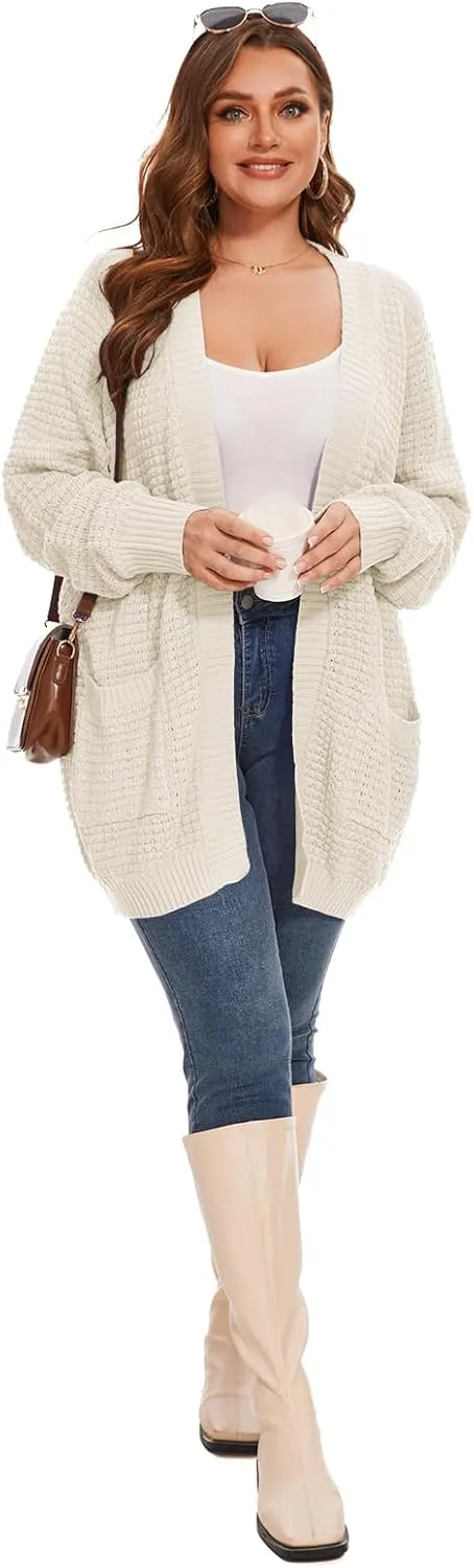 Cardigan Sweaters for Women Plus Size Waffle Knit Long Sleeve Womens Fall Open Front Sweaters Tops with Pockets