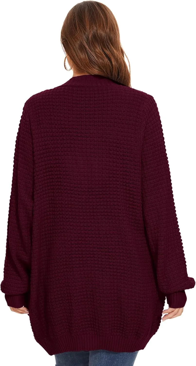 Cardigan Sweaters for Women Plus Size Waffle Knit Long Sleeve Womens Fall Open Front Sweaters Tops with Pockets