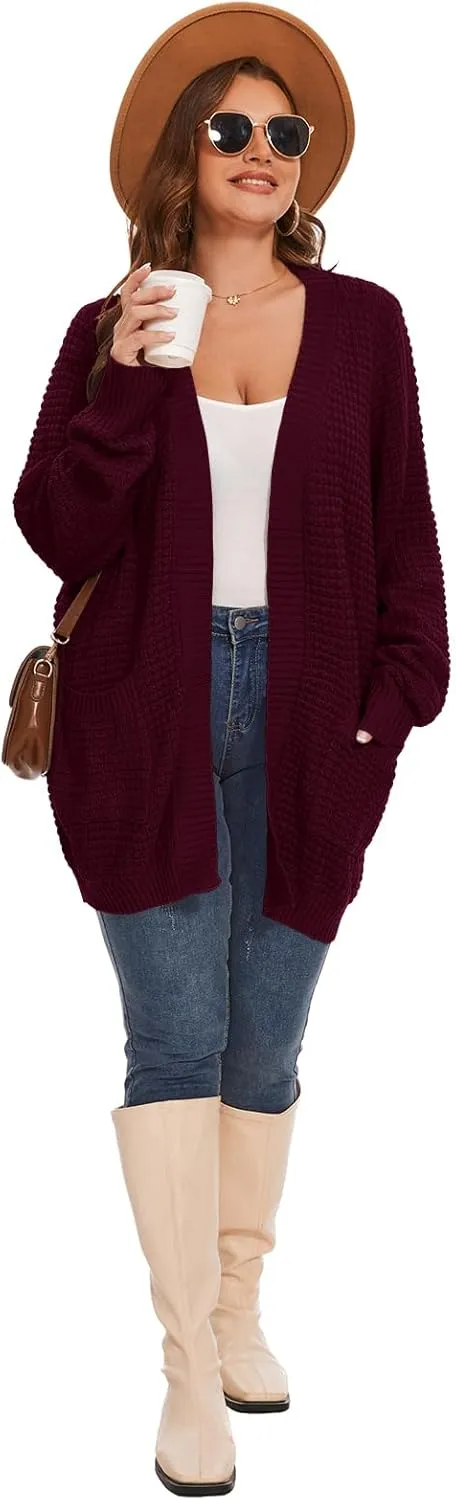 Cardigan Sweaters for Women Plus Size Waffle Knit Long Sleeve Womens Fall Open Front Sweaters Tops with Pockets