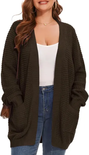Cardigan Sweaters for Women Plus Size Waffle Knit Long Sleeve Womens Fall Open Front Sweaters Tops with Pockets