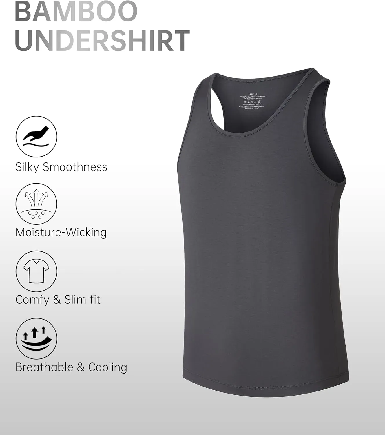 CF Men's Undershirts Bamboo Viscose Tank Tops Men Crew Neck Moisture Wicking Tank Shirts 3/5 Pack