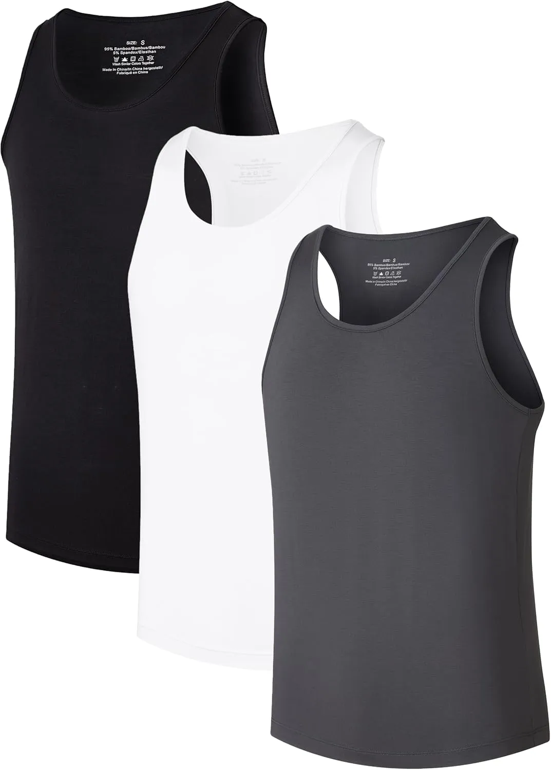CF Men's Undershirts Bamboo Viscose Tank Tops Men Crew Neck Moisture Wicking Tank Shirts 3/5 Pack