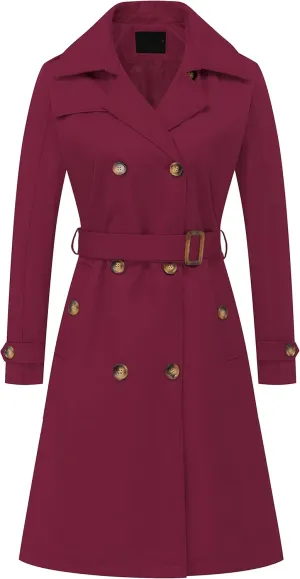 Chrisuno Women's Double Breasted Long Trench Coats Mid-Length Belted Overcoat Dress Jacket with Detachable Hood