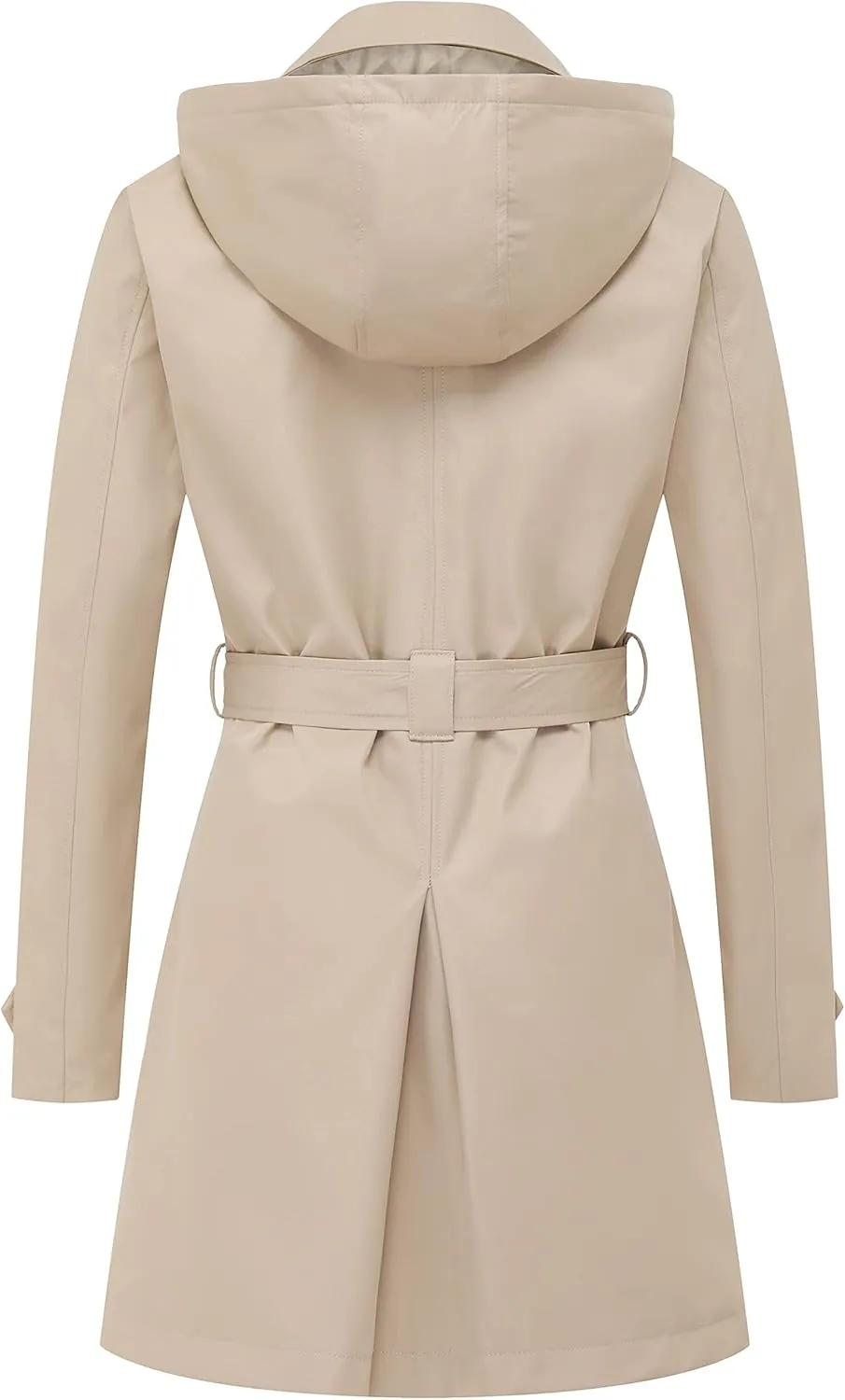 Chrisuno Women's Double Breasted Trench Coats Mid-Length Belted Overcoat Long Dress Jacket with Detachable Hood