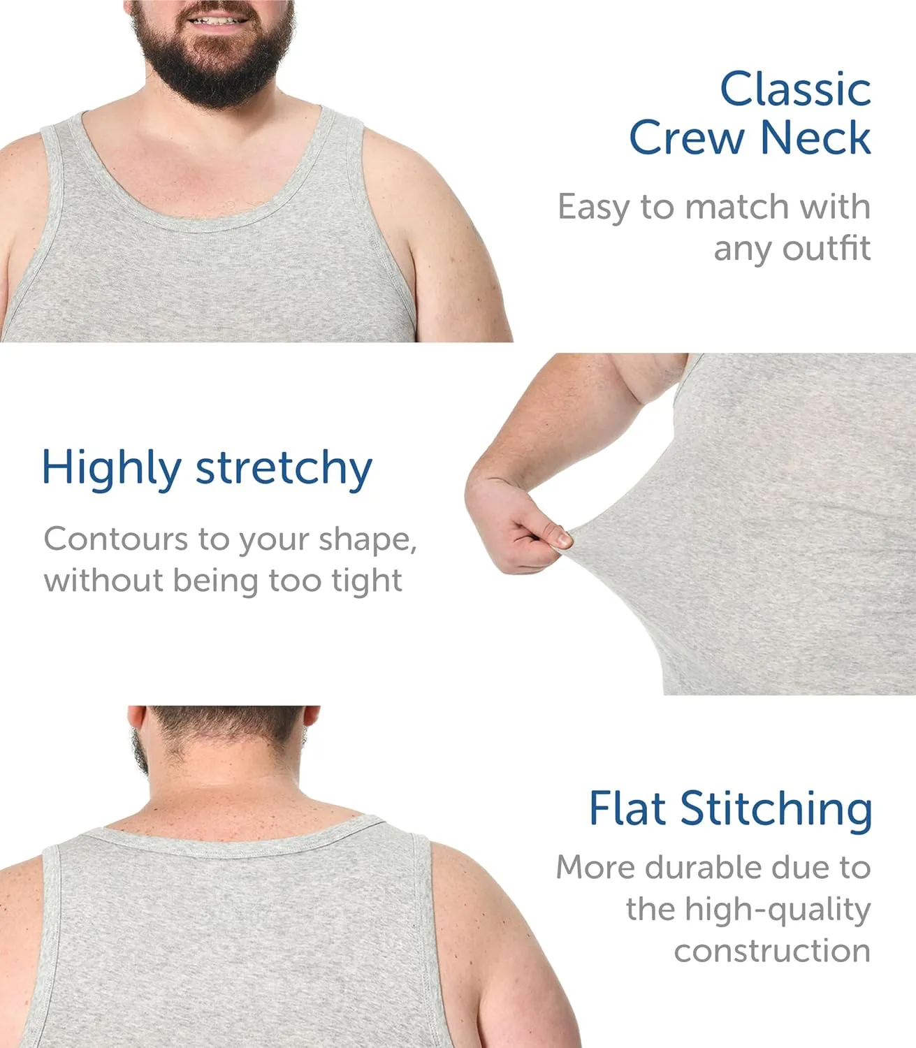 Comfneat Men's 4-Pack Big & Tall Tight Fit A-Shirts Tank Tops Sleeveless Undershirts Stretchy Cotton Spandex Base Layers