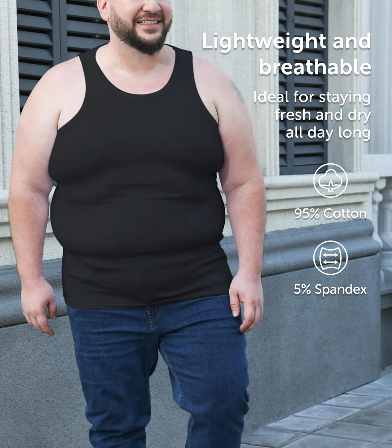Comfneat Men's 4-Pack Big & Tall Tight Fit A-Shirts Tank Tops Sleeveless Undershirts Stretchy Cotton Spandex Base Layers