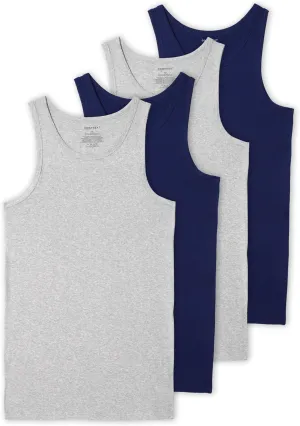 Comfneat Men's 4-Pack Big & Tall Tight Fit A-Shirts Tank Tops Sleeveless Undershirts Stretchy Cotton Spandex Base Layers