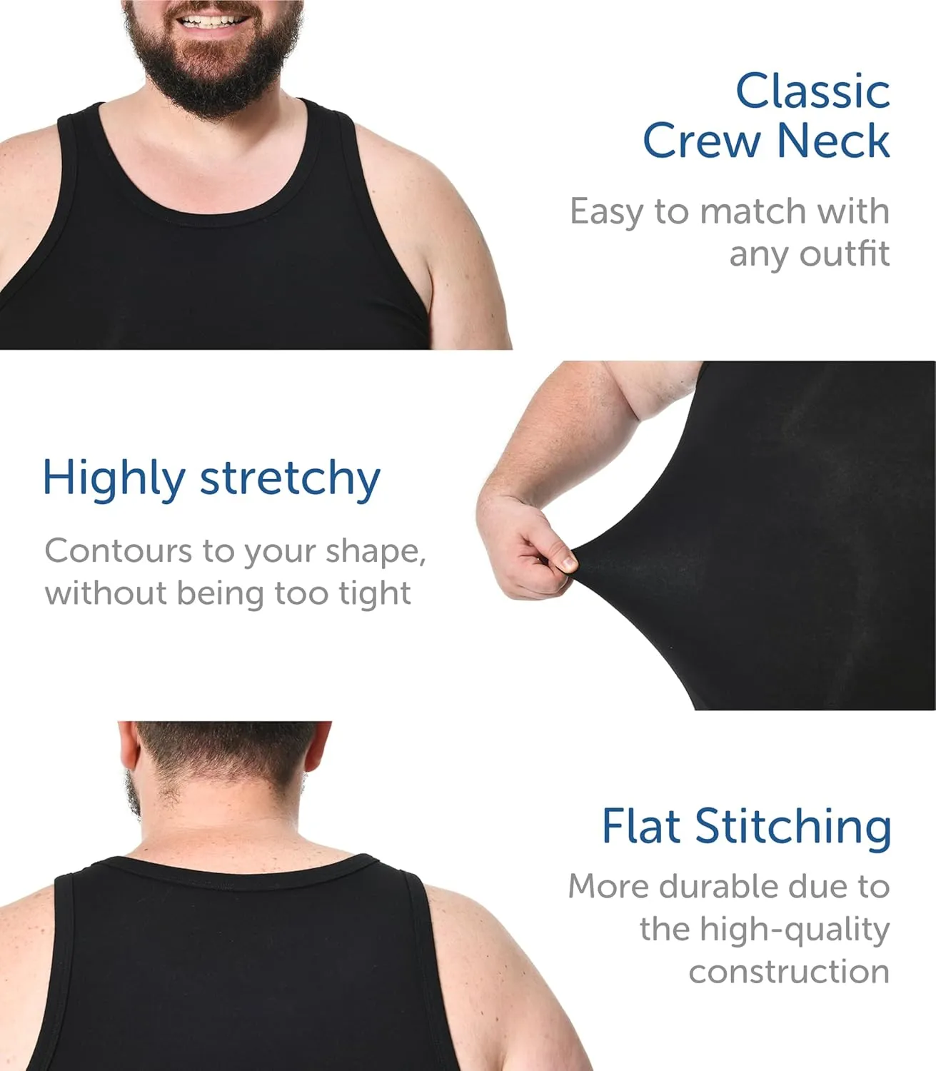 Comfneat Men's 4-Pack Big & Tall Tight Fit A-Shirts Tank Tops Sleeveless Undershirts Stretchy Cotton Spandex Base Layers
