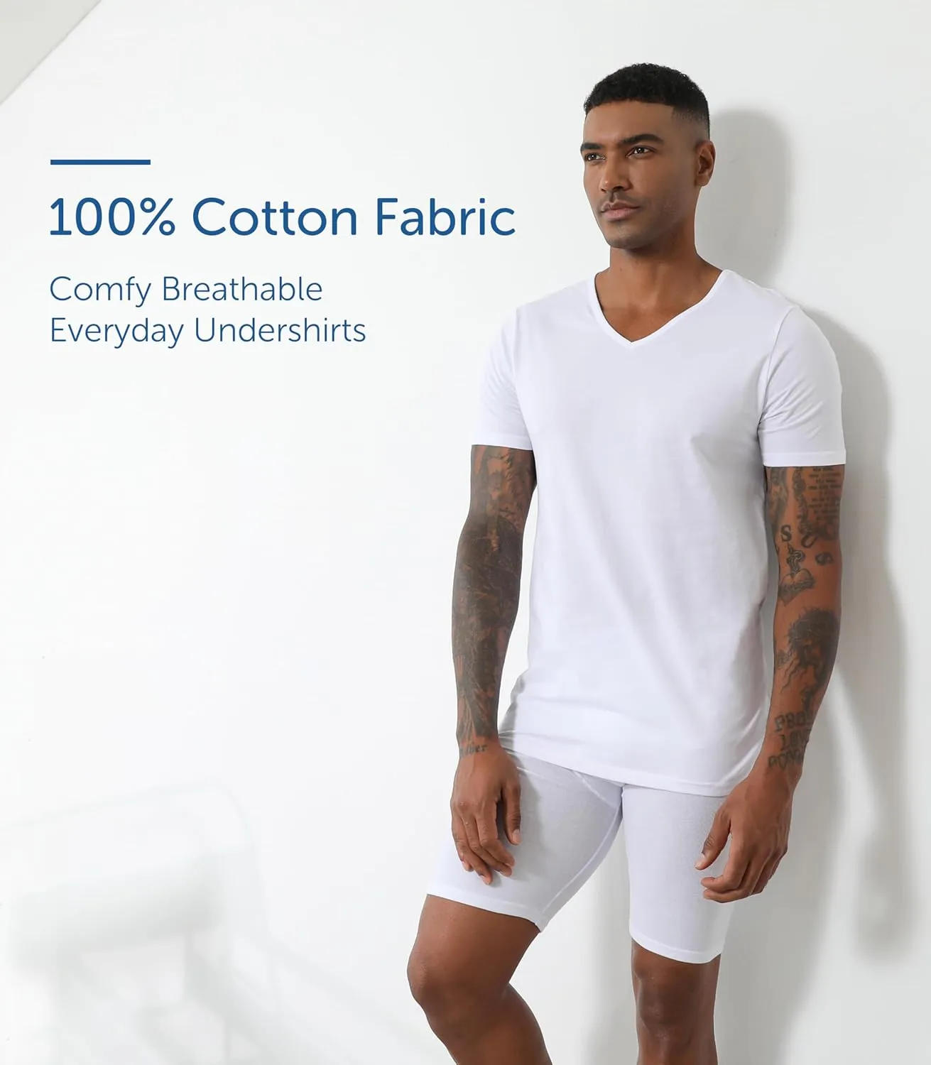 Comfneat Men's Undershirts 100 Percent Cotton Underclothing Comfy V-Neck T-Shirts (4-Pack/6-Pack)