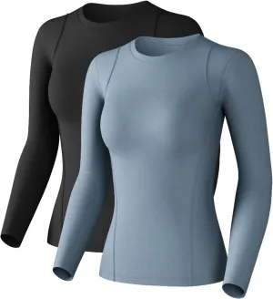 Compression Shirts Woman Long Sleeve Athletic Workout Tops Cool Dry Sun Protection Baselayer for Gym Yoga Running Gear
