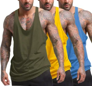 COOFANDY Men's 3 Pack Tank Tops Gym Workout Shirt Y-Back Sleeveless Muscle Fitness Bodybuilding Tank Shirts