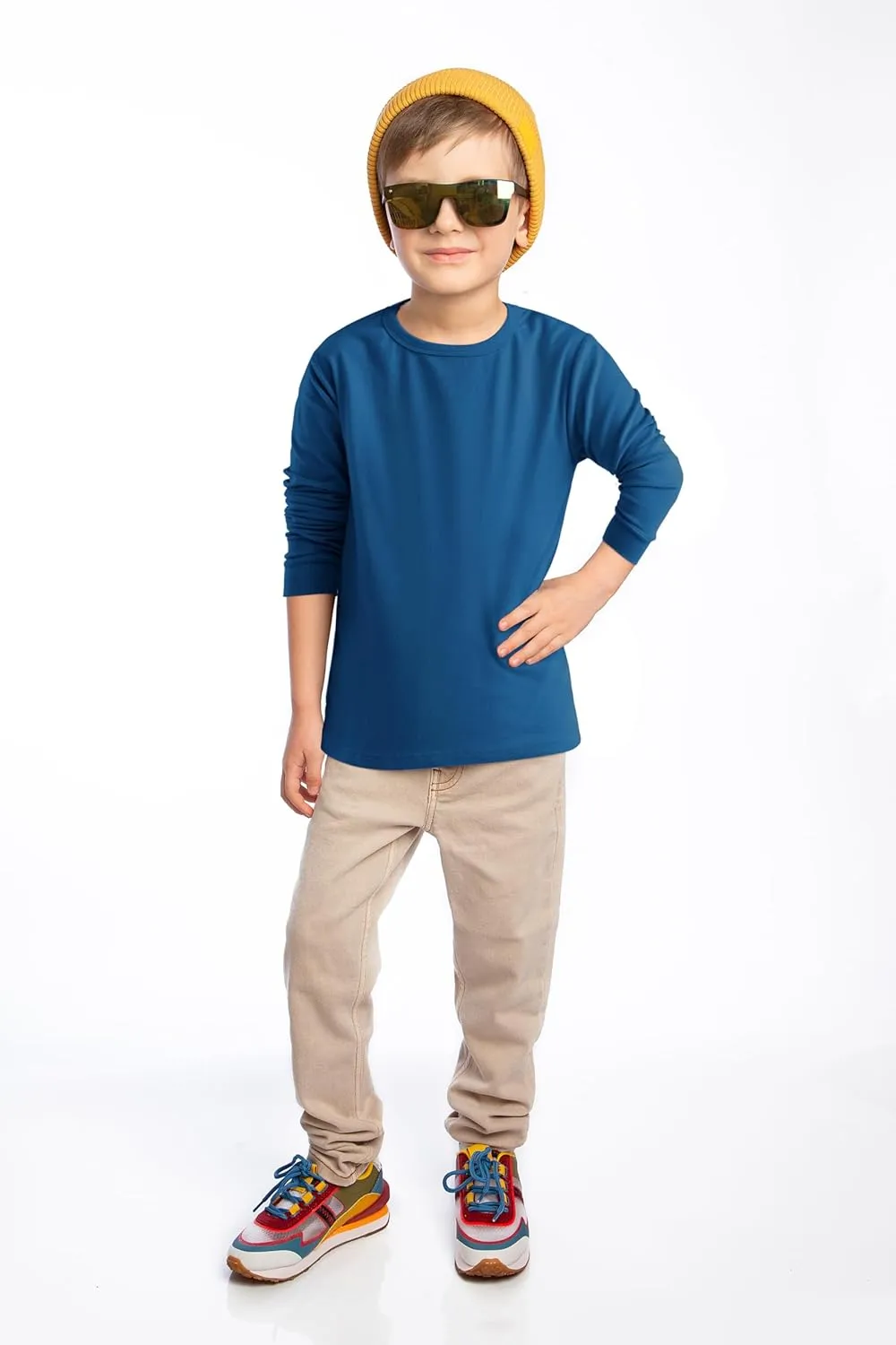 Cooraby 6 Pack Girls Boys Long Sleeve Shirt Thermal Performance Tops Stretch Color Undershirt Base Layer Cotton Top