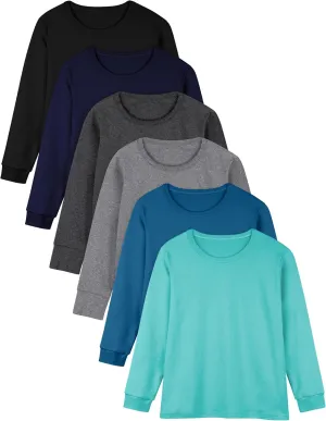 Cooraby 6 Pack Girls Boys Long Sleeve Shirt Thermal Performance Tops Stretch Color Undershirt Base Layer Cotton Top