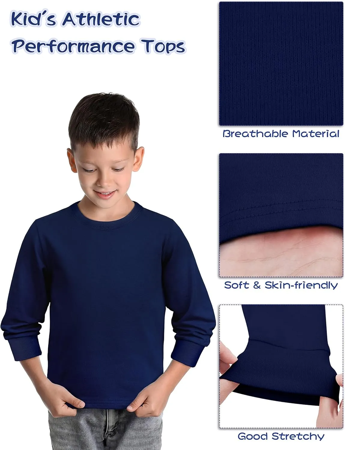 Cooraby 6 Pack Girls Boys Long Sleeve Shirt Thermal Performance Tops Stretch Color Undershirt Base Layer Cotton Top