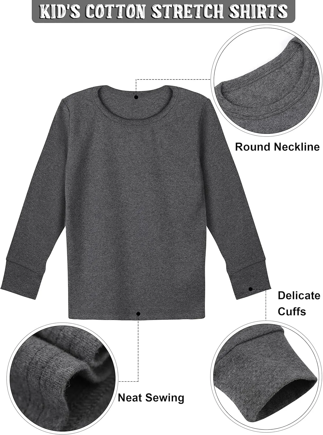 Cooraby 6 Pack Girls Boys Long Sleeve Shirt Thermal Performance Tops Stretch Color Undershirt Base Layer Cotton Top