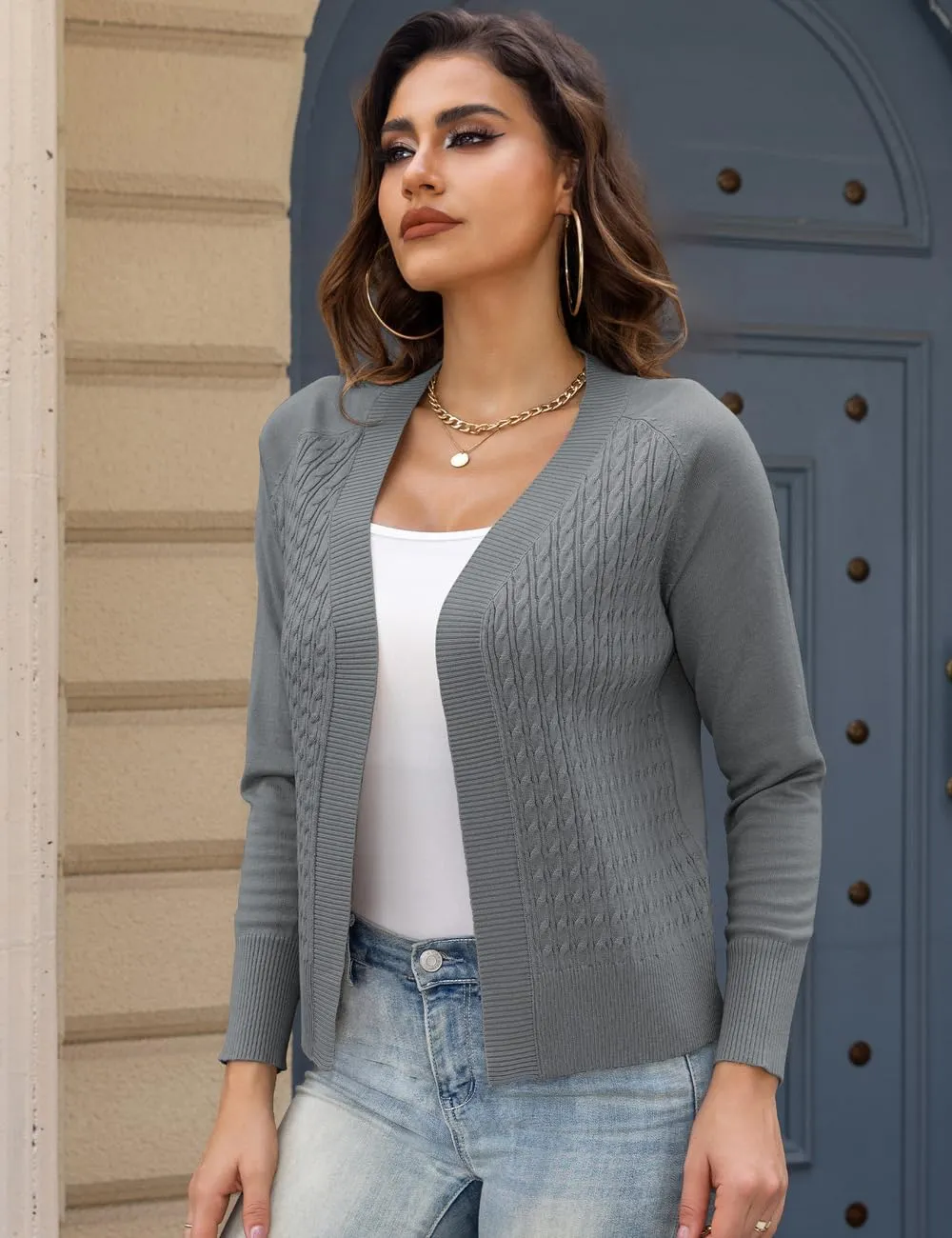 CPOKRTWSO Women's Cardigan Sweaters Lightweight Casual Long Sleeve Cable Knit Open Front Cardigans for Women Trendy(S-XL)