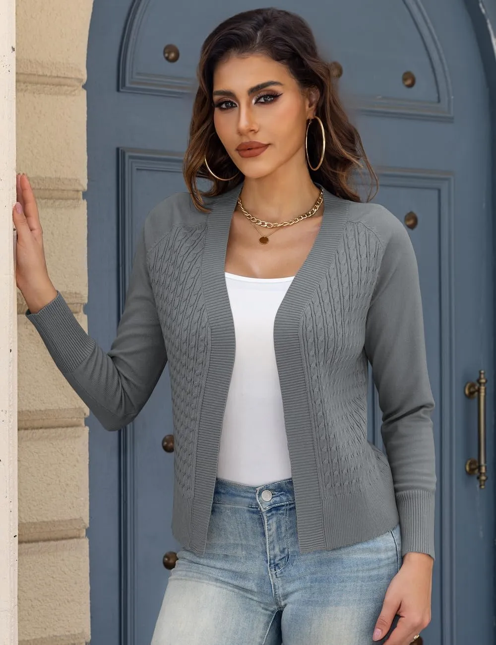 CPOKRTWSO Women's Cardigan Sweaters Lightweight Casual Long Sleeve Cable Knit Open Front Cardigans for Women Trendy(S-XL)