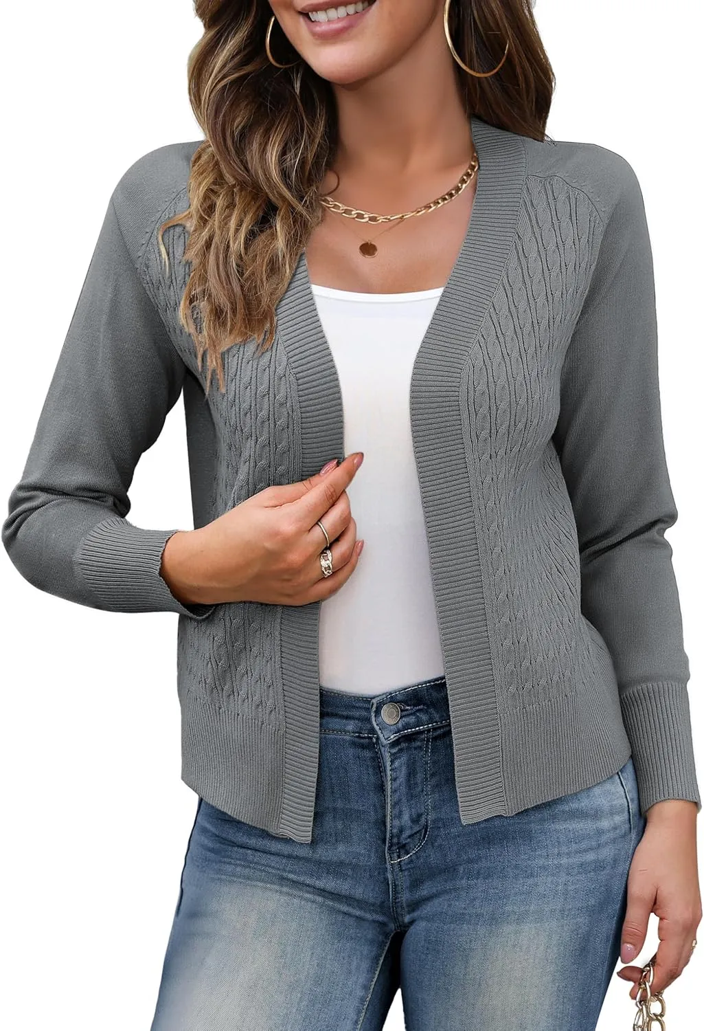 CPOKRTWSO Women's Cardigan Sweaters Lightweight Casual Long Sleeve Cable Knit Open Front Cardigans for Women Trendy(S-XL)