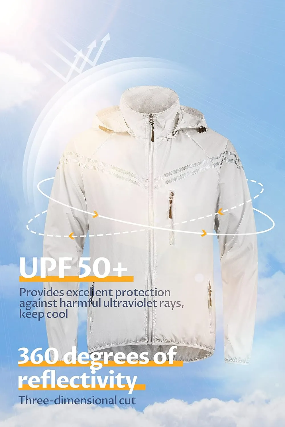 CREATMO US Men's Packable Waterproof Running Rain Coats Reflective Cycling Jacket Windbreaker With Removable Hood