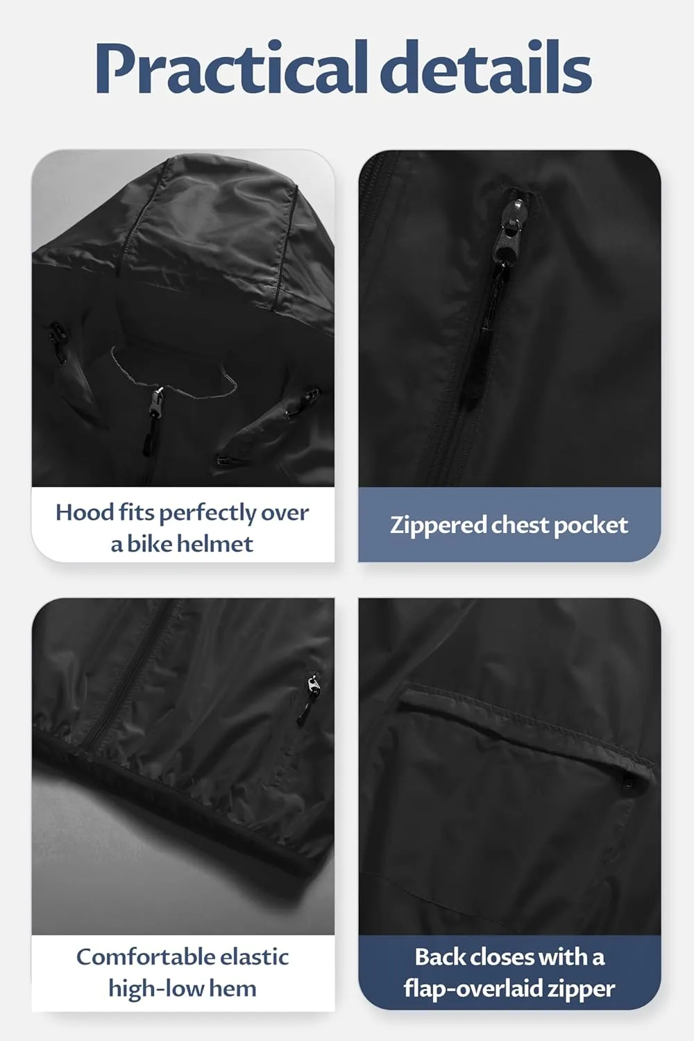 CREATMO US Men's Packable Waterproof Running Rain Coats Reflective Cycling Jacket Windbreaker With Removable Hood