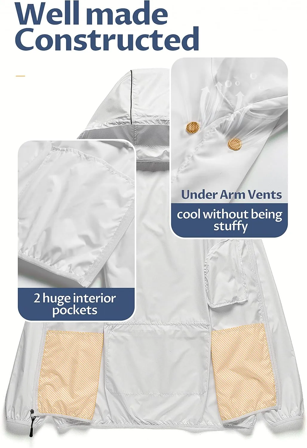 CREATMO US Men's Packable Waterproof Running Rain Coats Reflective Cycling Jacket Windbreaker With Removable Hood