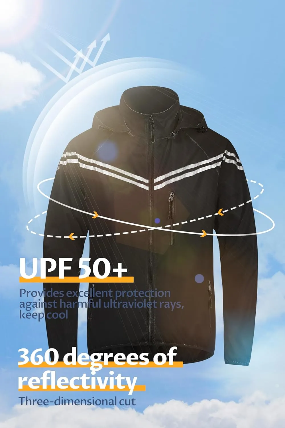 CREATMO US Men's Packable Waterproof Running Rain Coats Reflective Cycling Jacket Windbreaker With Removable Hood