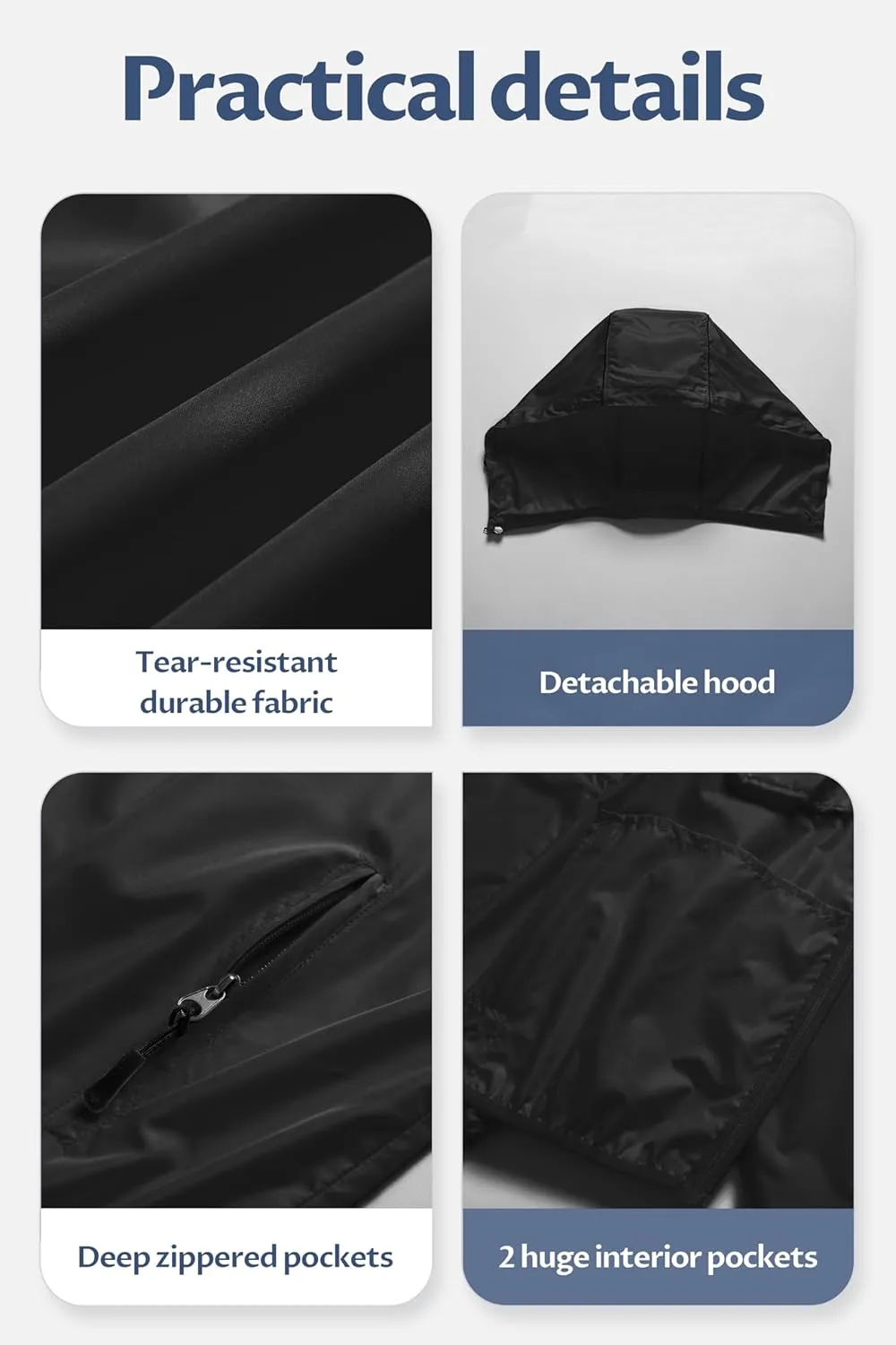 CREATMO US Men's Packable Waterproof Running Rain Coats Reflective Cycling Jacket Windbreaker With Removable Hood