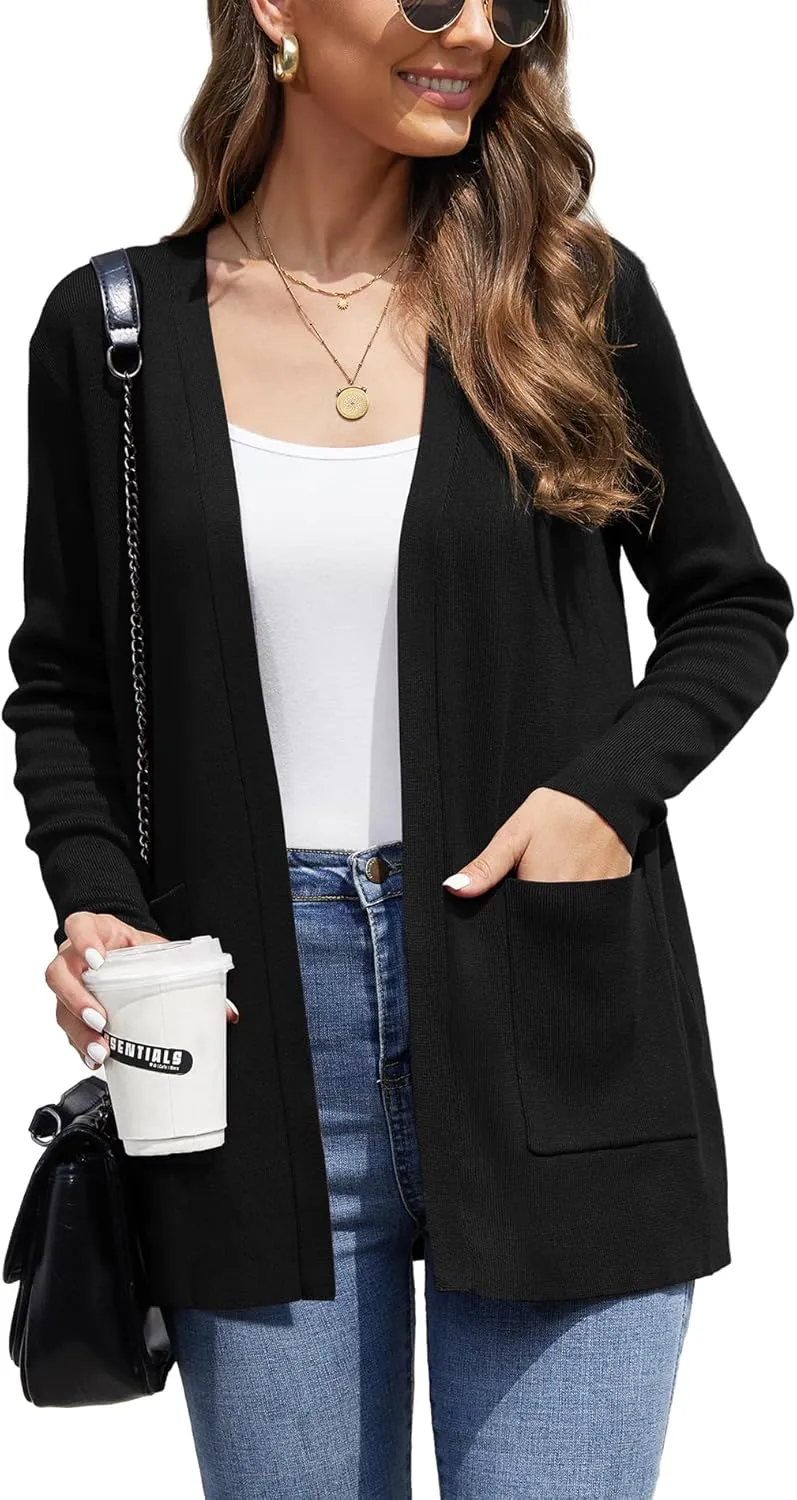 CZYINXIAN Women's Casual Long Sleeve Open Front Cardigan Sweaters Trendy Knit Lightweight Cardigans with Pockets