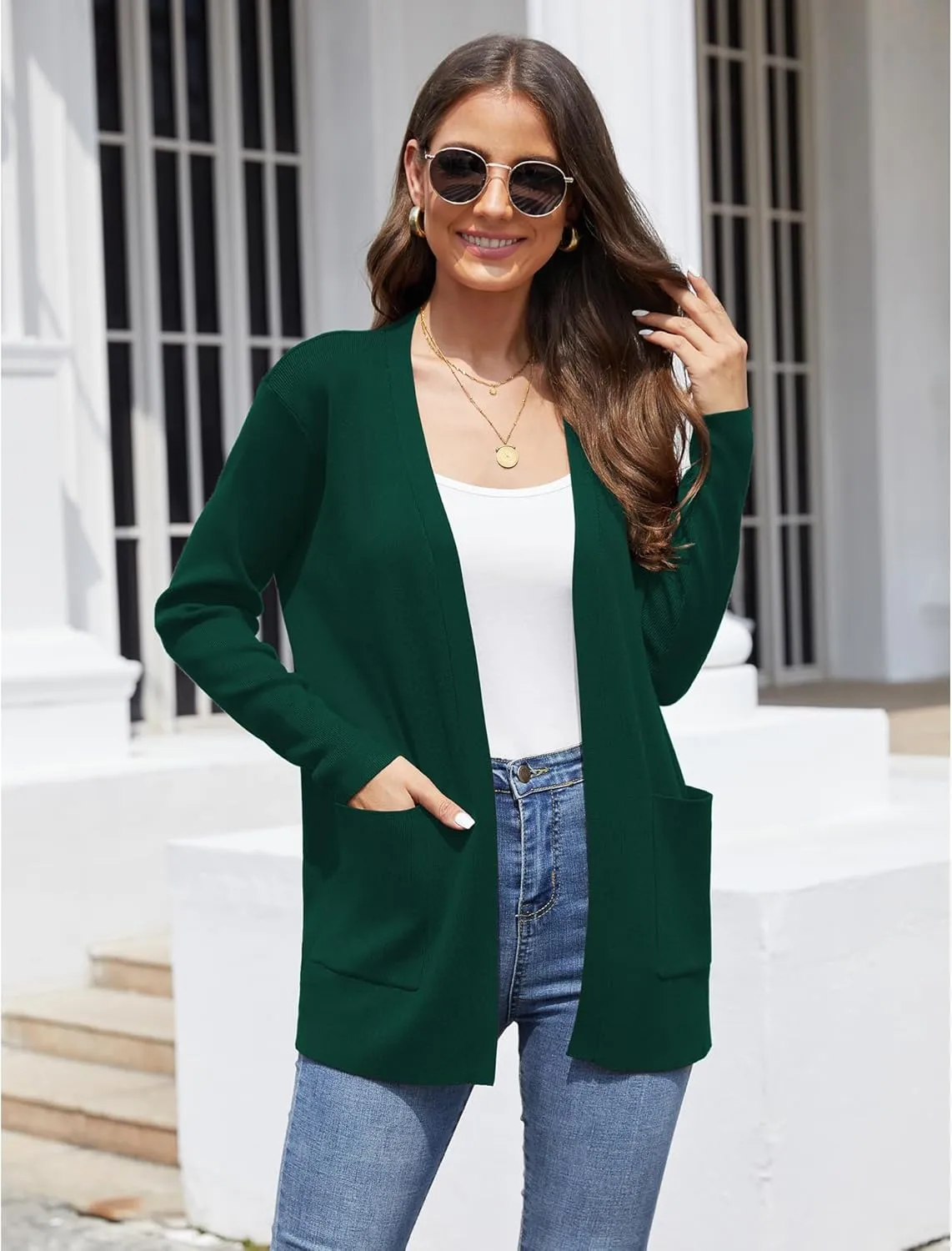 CZYINXIAN Women's Casual Long Sleeve Open Front Cardigan Sweaters Trendy Knit Lightweight Cardigans with Pockets
