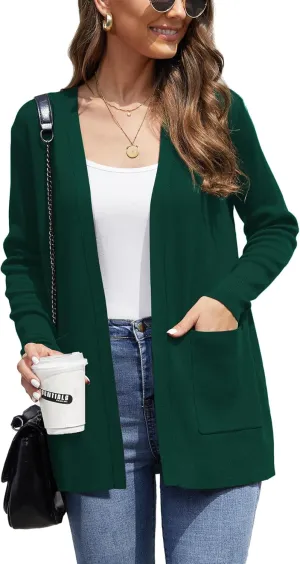 CZYINXIAN Women's Casual Long Sleeve Open Front Cardigan Sweaters Trendy Knit Lightweight Cardigans with Pockets