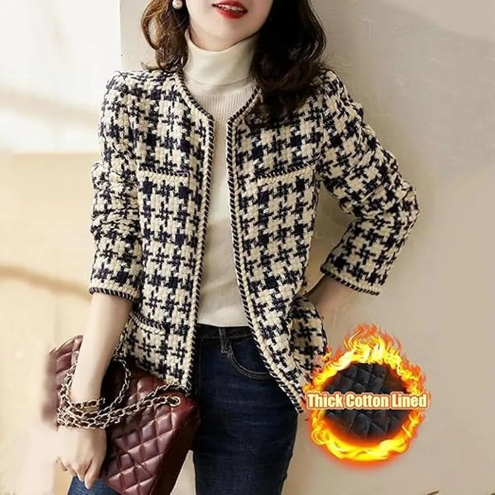 DAYISS Womens Tweed Blazer Long Sleeve Jacket Fully Lined Casual Business Elegant Work Office Coat Plaid Tweed Suit Jacket