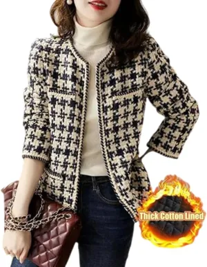 DAYISS Womens Tweed Blazer Long Sleeve Jacket Fully Lined Casual Business Elegant Work Office Coat Plaid Tweed Suit Jacket