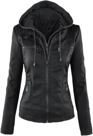 Dninmim Women Leather Jacket Coat Female Winter Motorcycle Jacket Zipper Hoodies Outwear