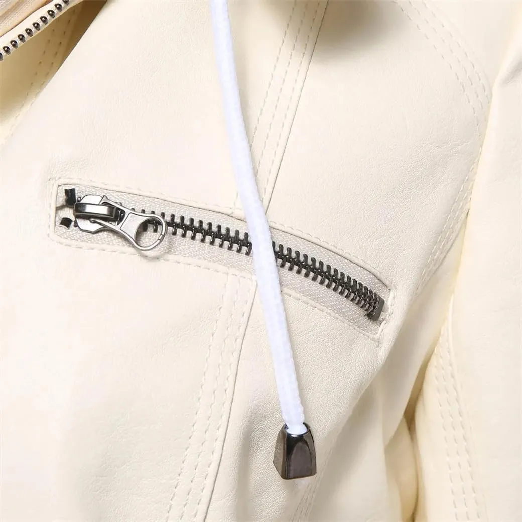 Dninmim Women Leather Jacket Coat Female Winter Motorcycle Jacket Zipper Hoodies Outwear